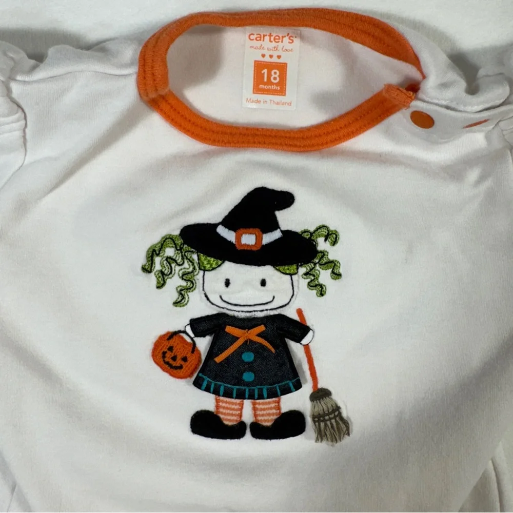 Carter's 18 Month White and Orange Witch and Black CatHalloween outfit